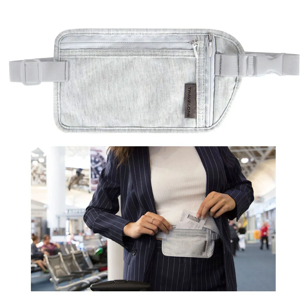 1 Undergarment Waist Pouch Travel Money Belt Hidden Security Fanny Pack Bag Grey