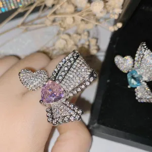 Asymmetrical Design Ring Micro - Studded Zirconium Butterfly Ring For Women