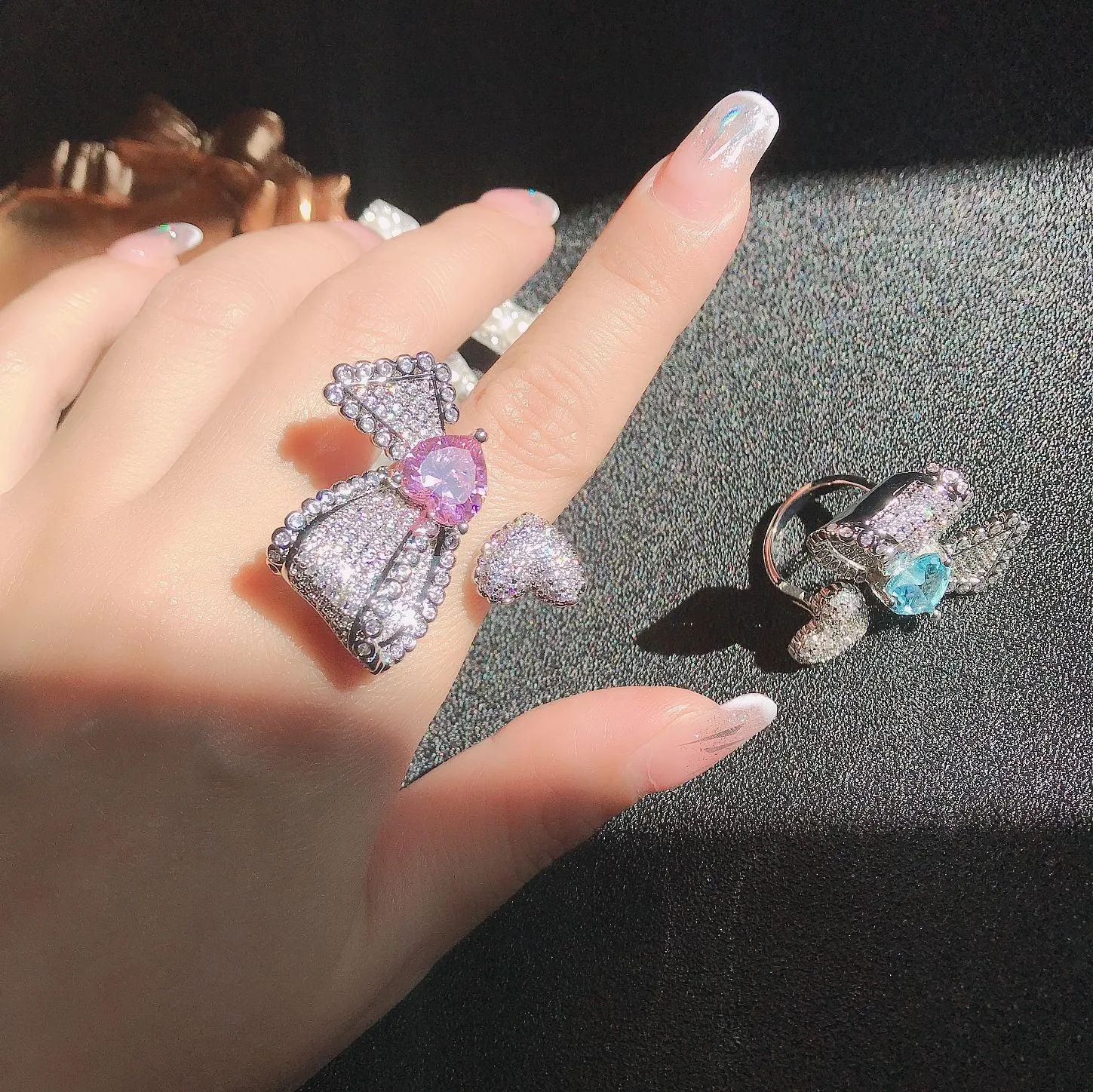Asymmetrical Design Ring Micro - Studded Zirconium Butterfly Ring For Women