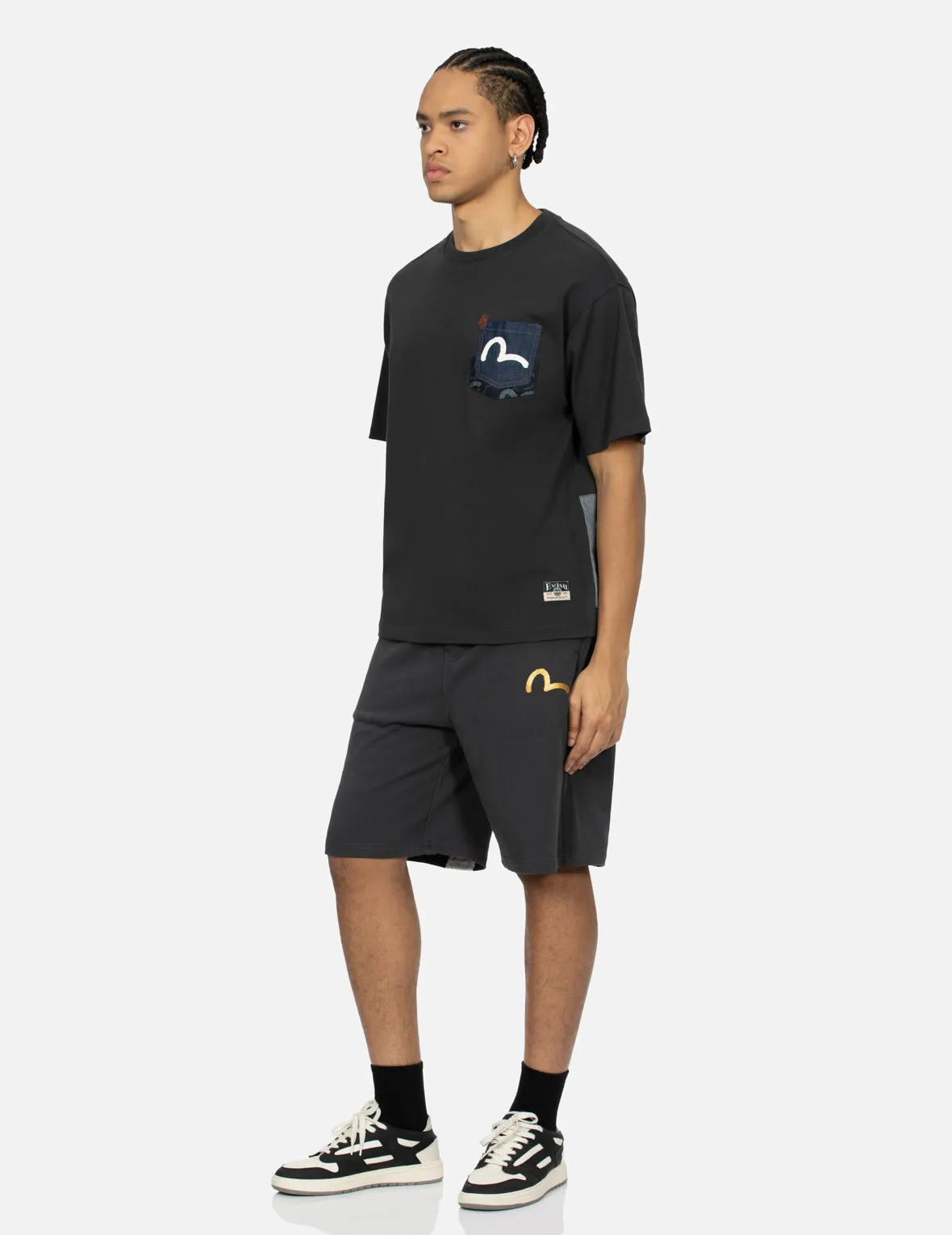 Brushstroke Seagull Print and Patchwork Relax Fit T-shirt