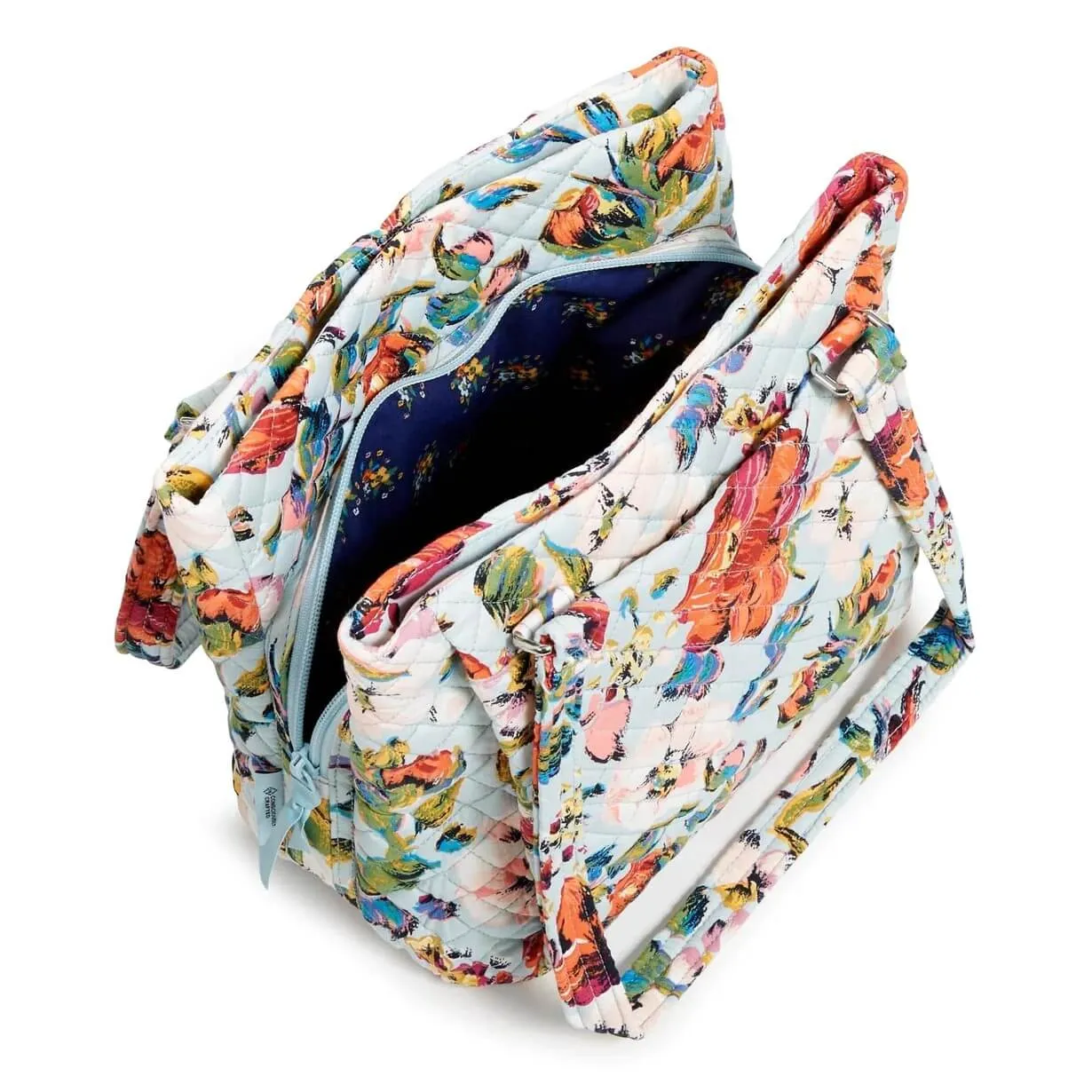 Cotton Vera Bradley Multi-Compartment Shoulder Satchel Purse, blue/multicolor