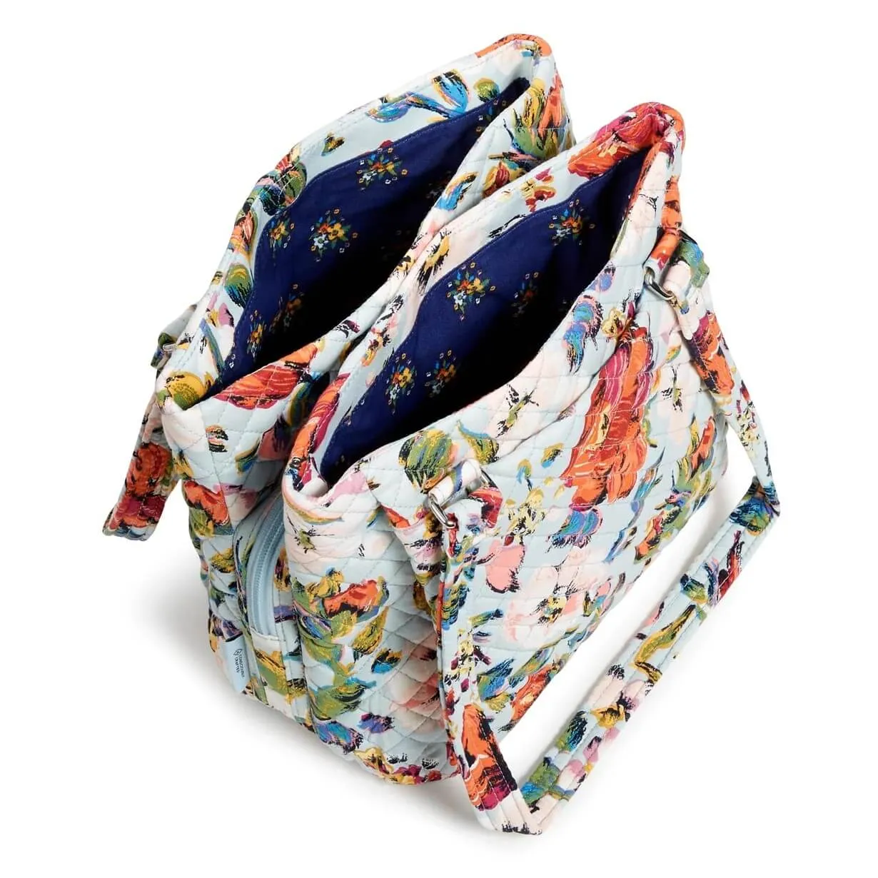 Cotton Vera Bradley Multi-Compartment Shoulder Satchel Purse, blue/multicolor