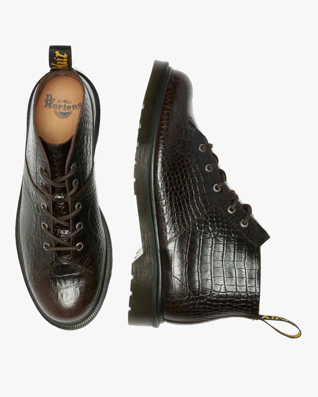 Dr Martens Archive Church Monkey Boots - Dark Brown Croc Emboss Analine Leather