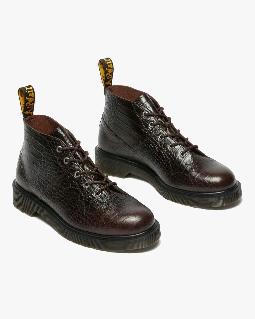 Dr Martens Archive Church Monkey Boots - Dark Brown Croc Emboss Analine Leather