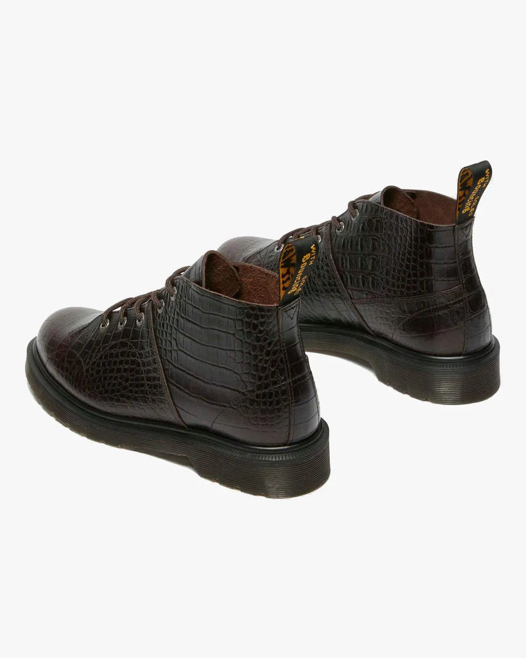 Dr Martens Archive Church Monkey Boots - Dark Brown Croc Emboss Analine Leather