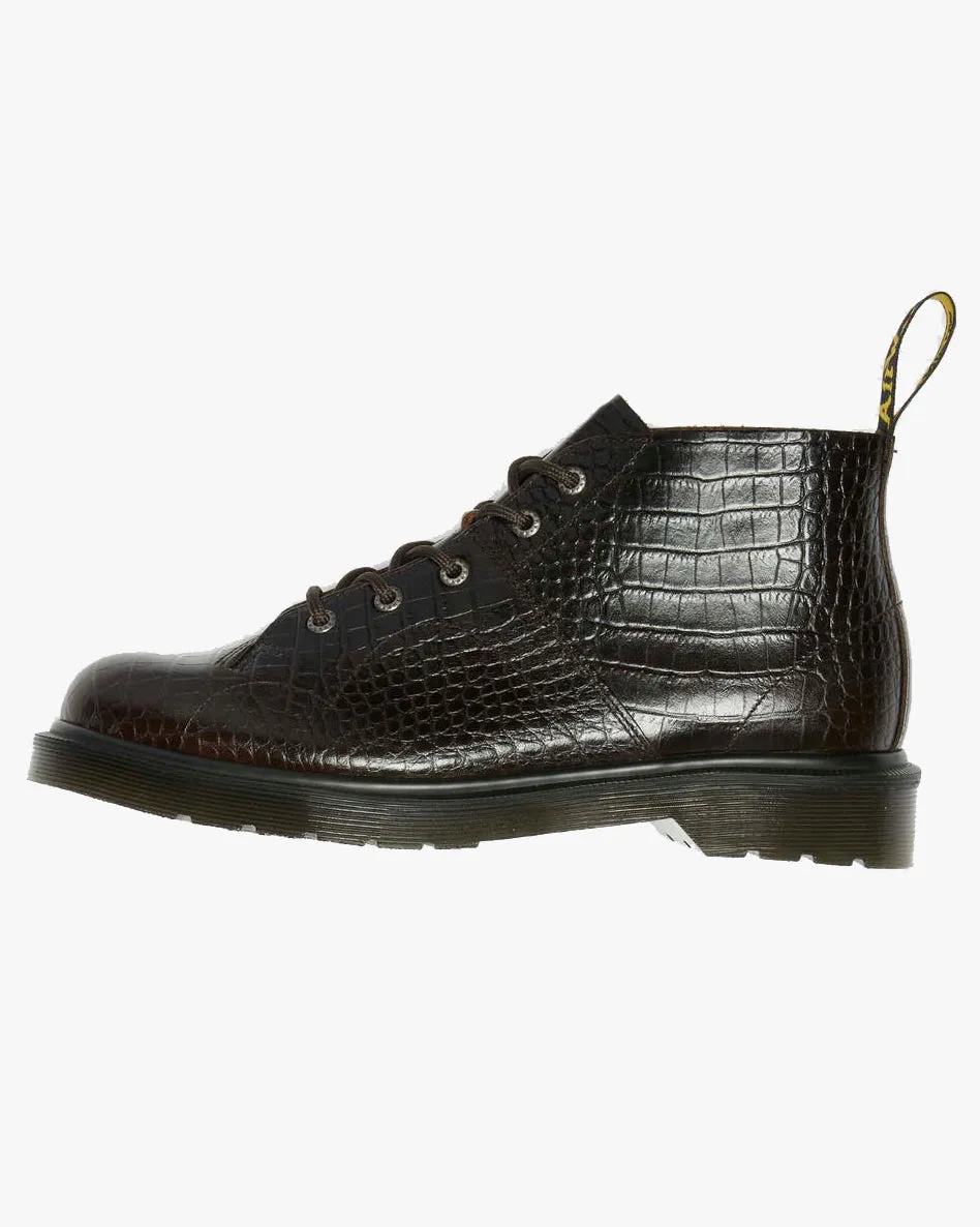 Dr Martens Archive Church Monkey Boots - Dark Brown Croc Emboss Analine Leather
