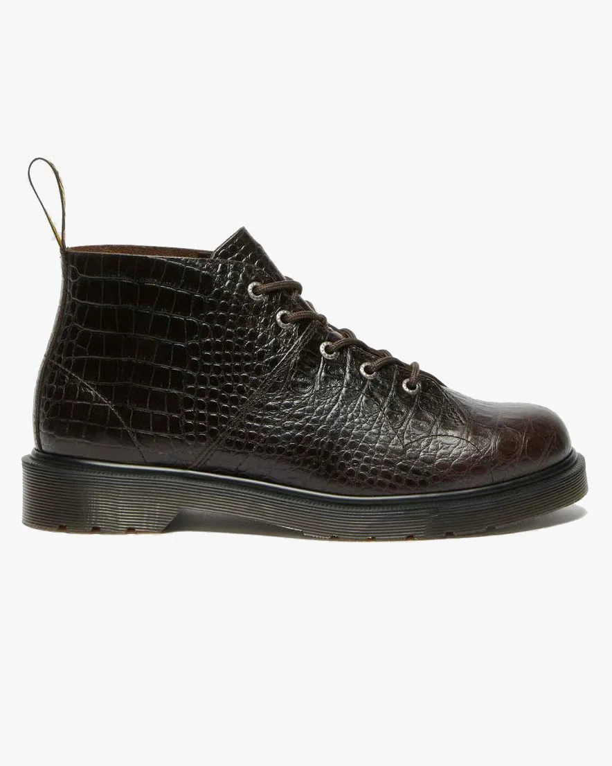 Dr Martens Archive Church Monkey Boots - Dark Brown Croc Emboss Analine Leather