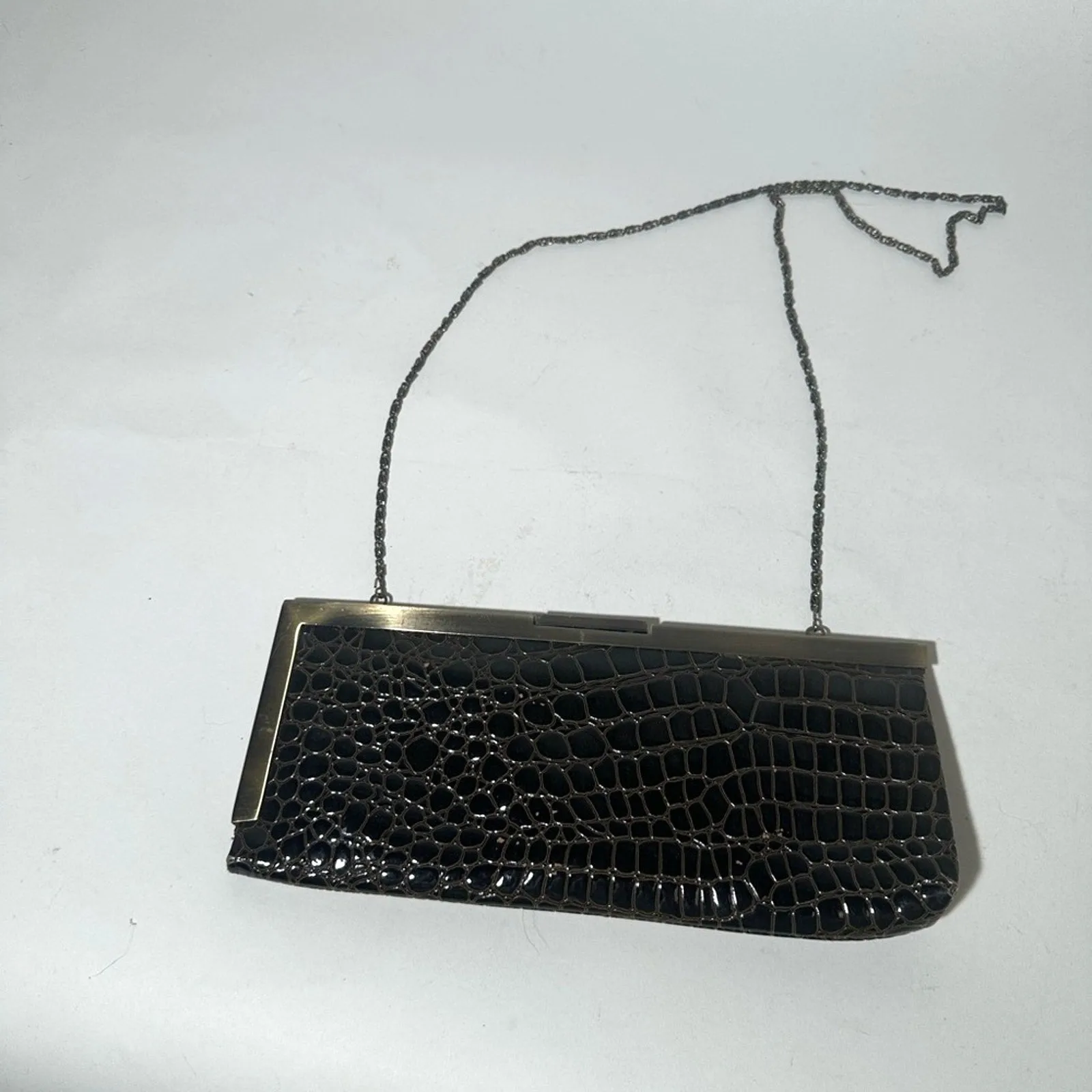 Elegant Black Crocodile-Embossed Clutch