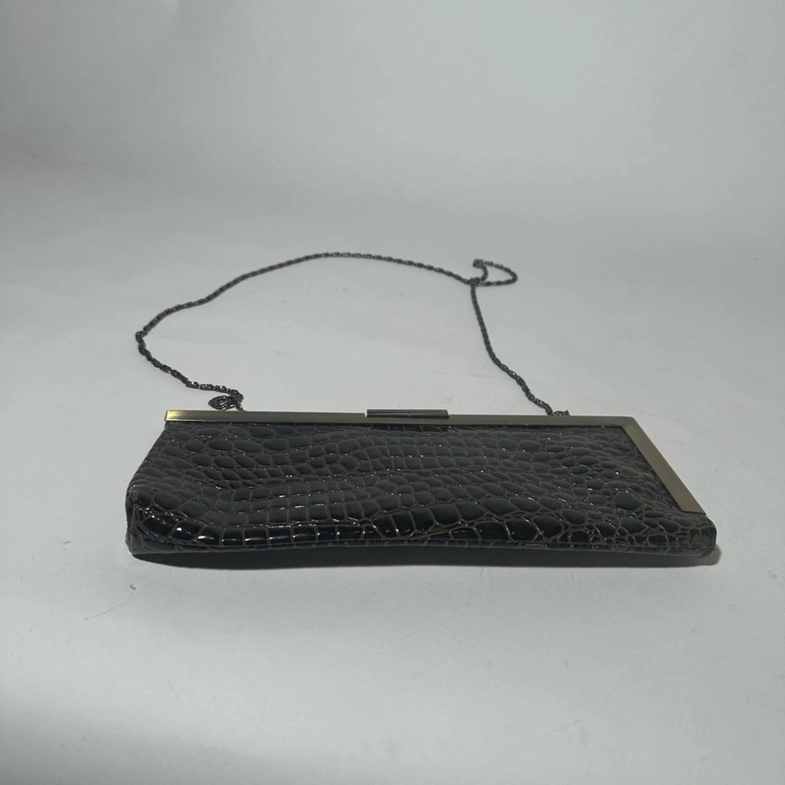 Elegant Black Crocodile-Embossed Clutch