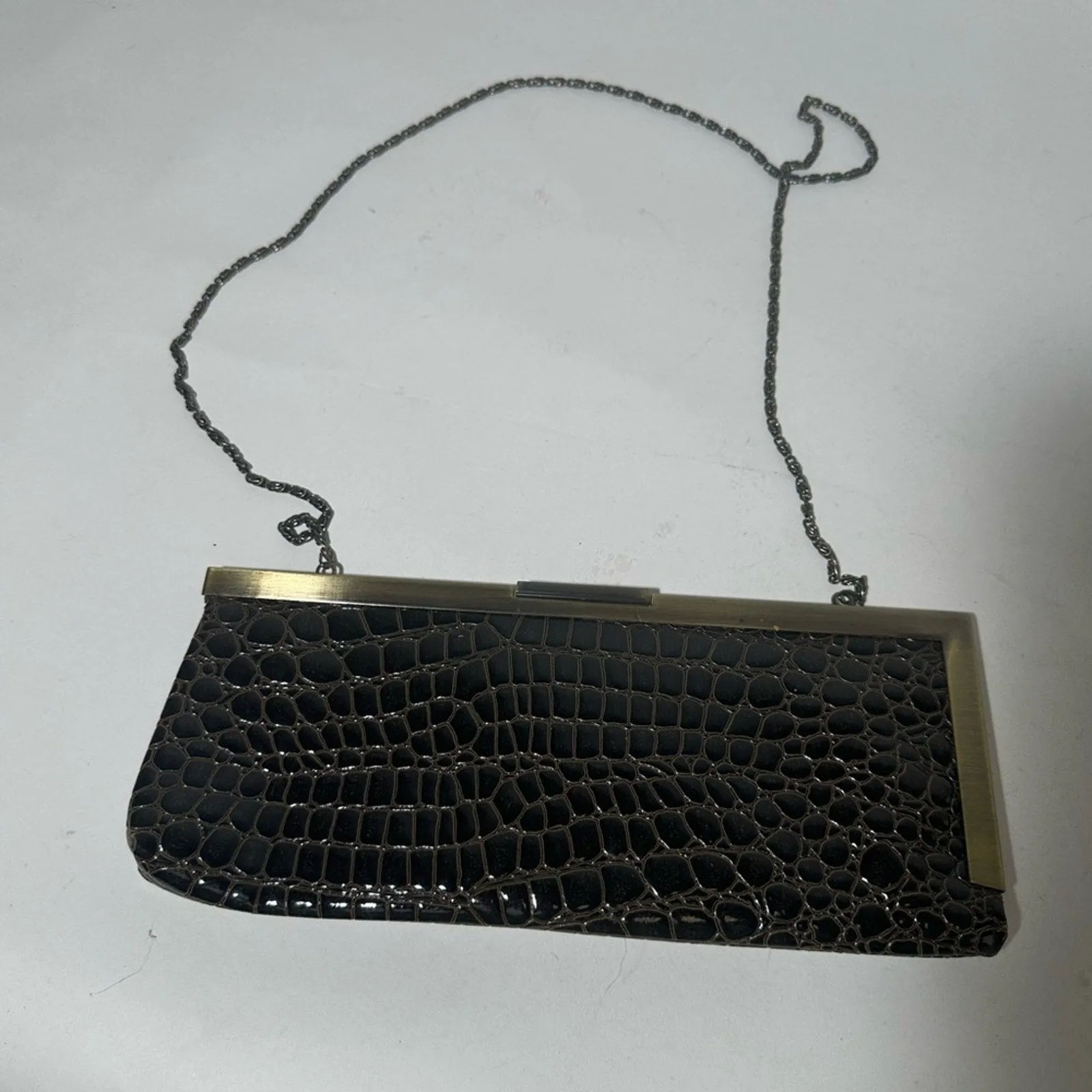 Elegant Black Crocodile-Embossed Clutch