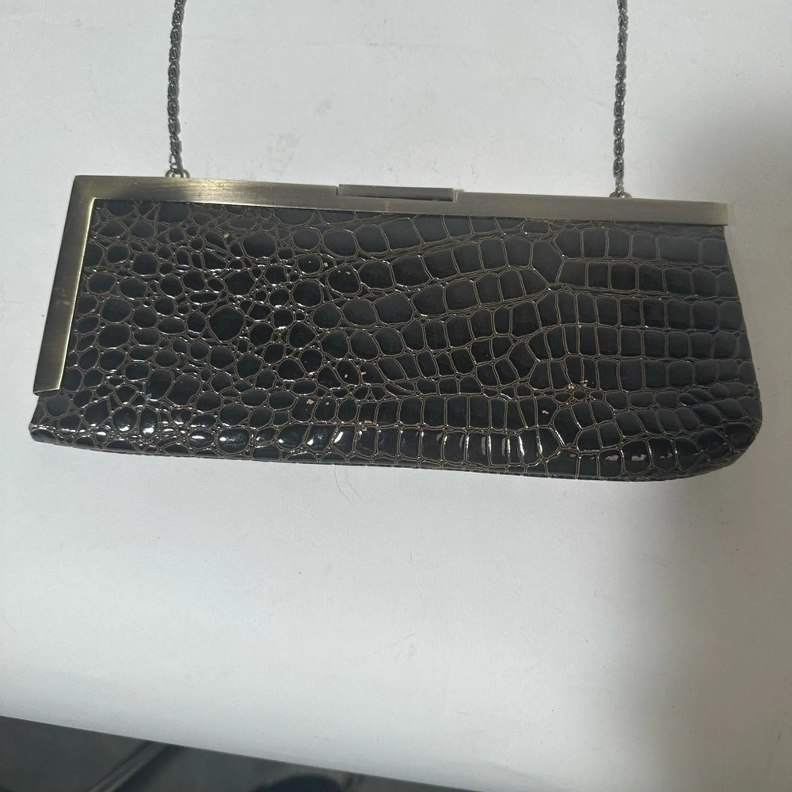 Elegant Black Crocodile-Embossed Clutch