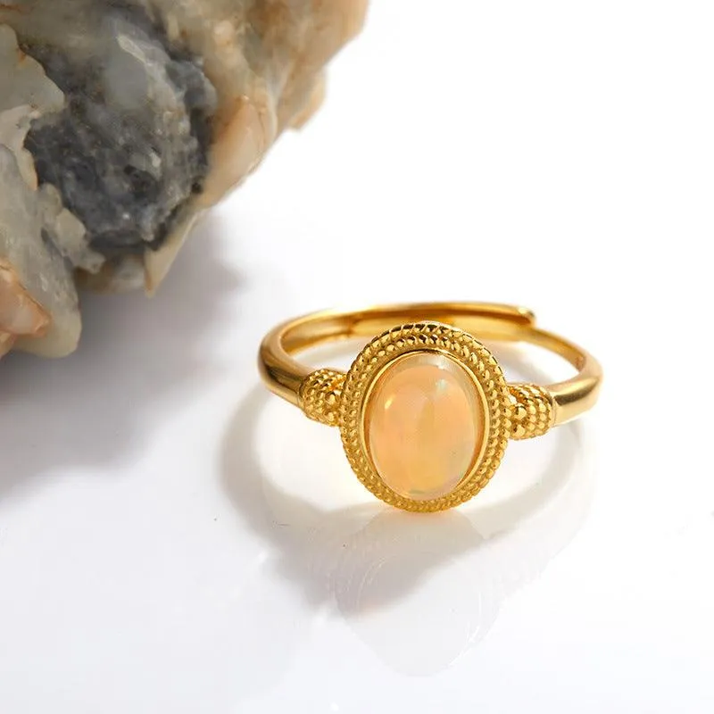 European And American S925 Sterling Silver Ring Inlaid Natural Opal Colored Gemstone Ins High Sense