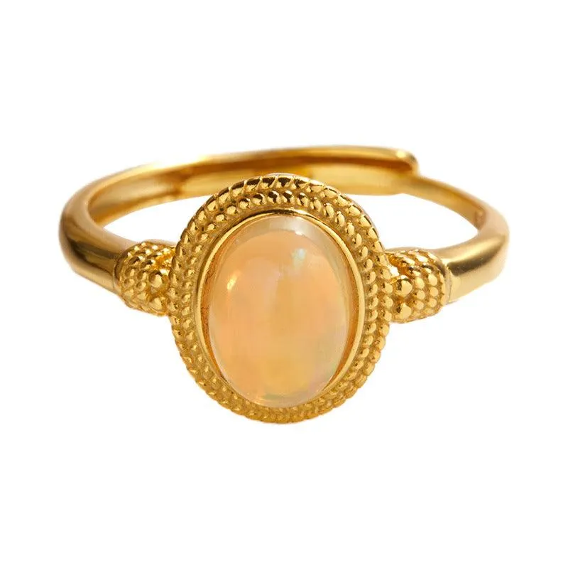 European And American S925 Sterling Silver Ring Inlaid Natural Opal Colored Gemstone Ins High Sense