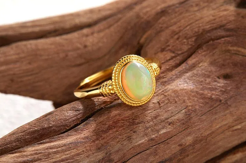 European And American S925 Sterling Silver Ring Inlaid Natural Opal Colored Gemstone Ins High Sense
