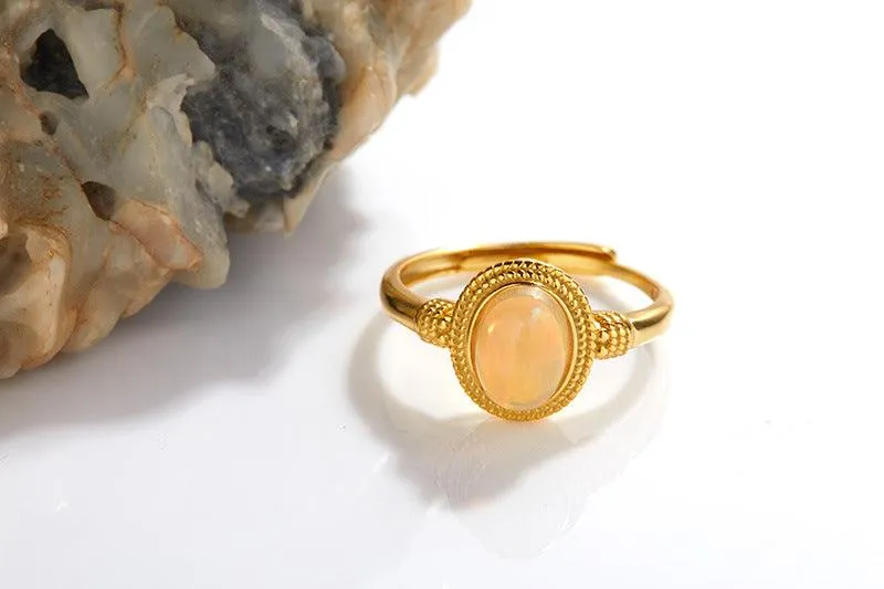 European And American S925 Sterling Silver Ring Inlaid Natural Opal Colored Gemstone Ins High Sense