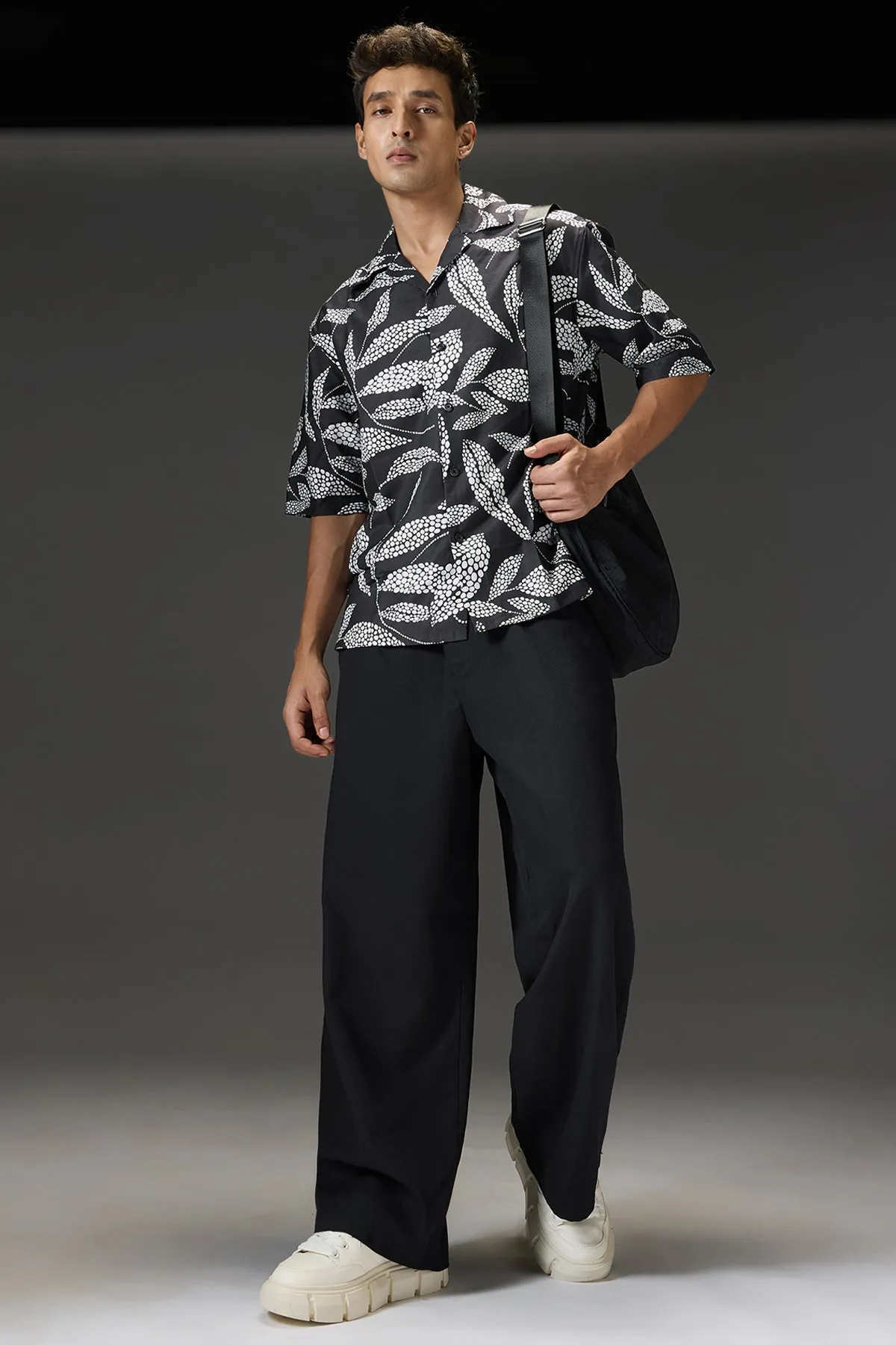 Graphite Leaf Men's Resort Collar Shirt