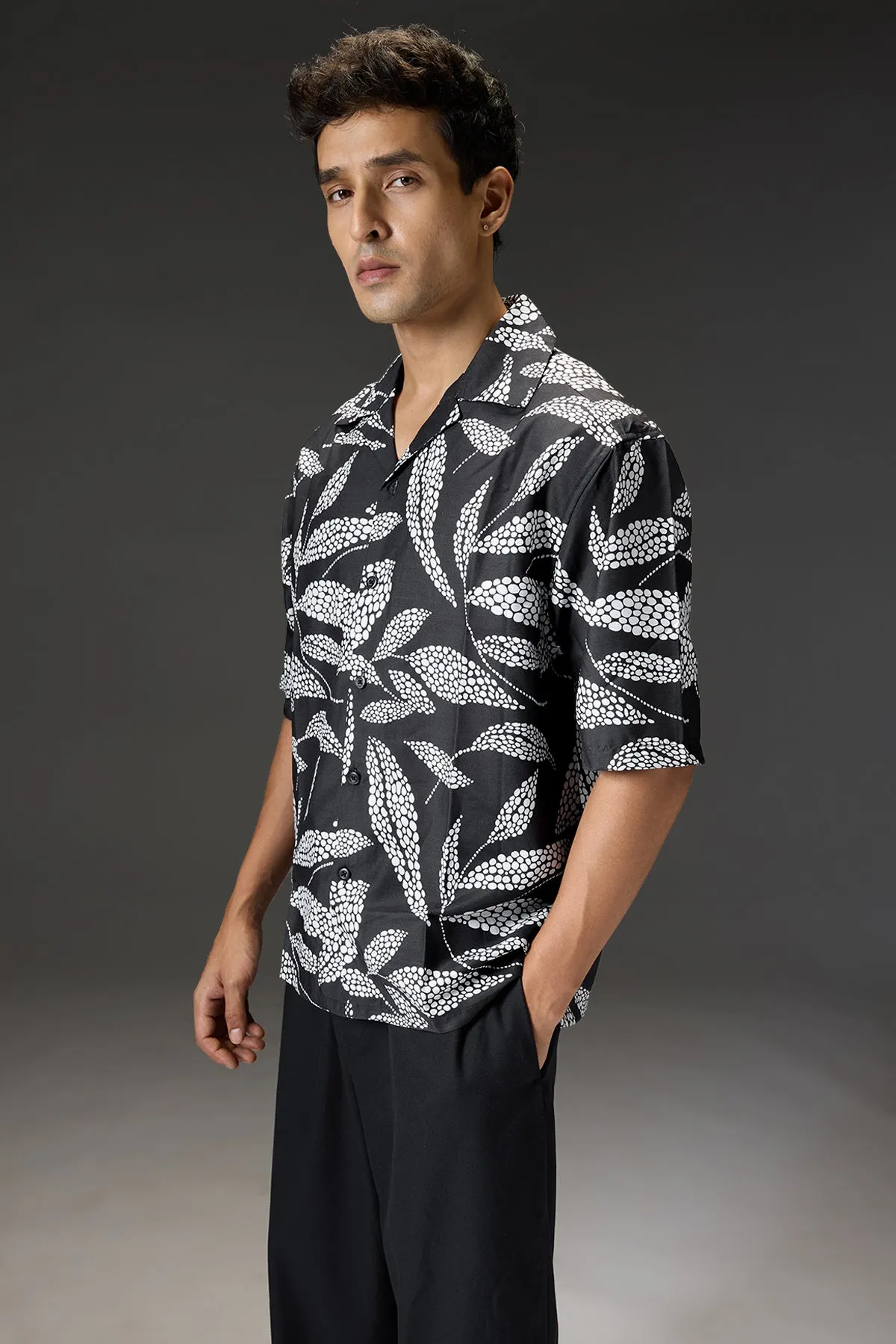 Graphite Leaf Men's Resort Collar Shirt