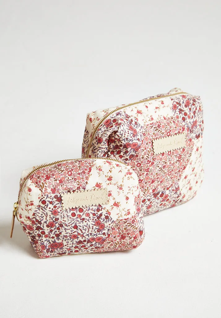Maya Aster Print Patchwork Cosmetic Bag In Pink