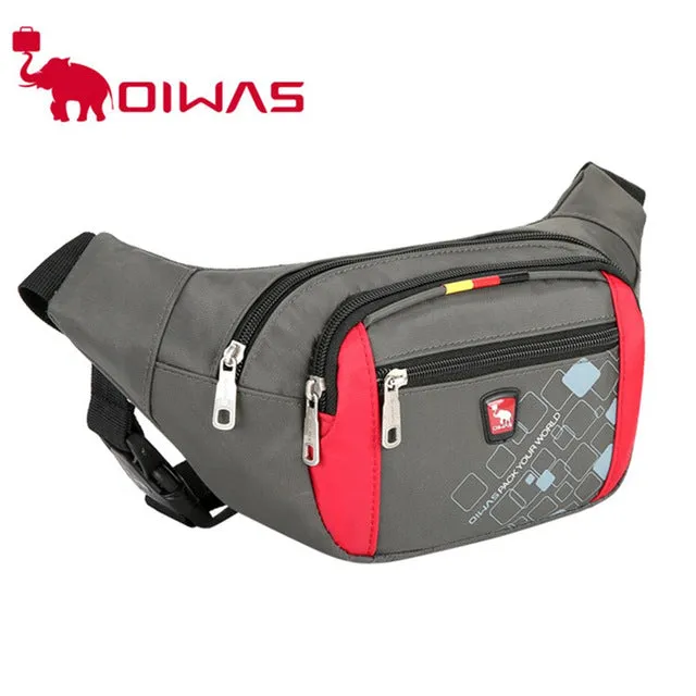 Oiwas Stylish Waterproof Waist Bag Fanny Pack Shoulder Bag Men Women Casual Black Gray Nylon Traveling Money Phone Bag