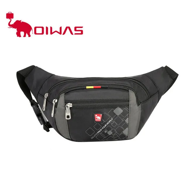 Oiwas Stylish Waterproof Waist Bag Fanny Pack Shoulder Bag Men Women Casual Black Gray Nylon Traveling Money Phone Bag