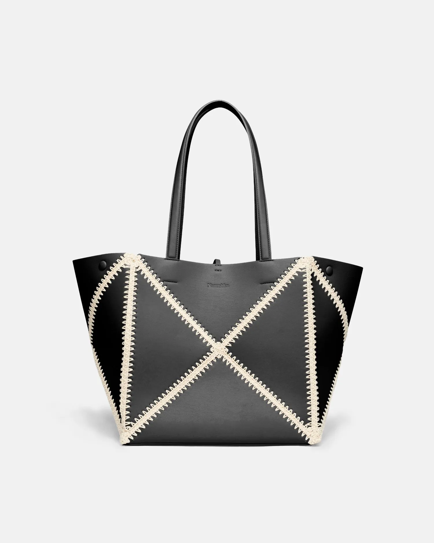 Origami Tote - Alt-Nappa Crochet Tote - Black/Crme