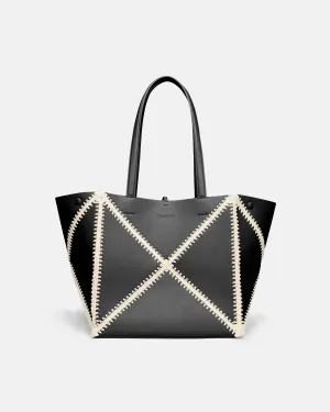 Origami Tote - Alt-Nappa Crochet Tote - Black/Crme