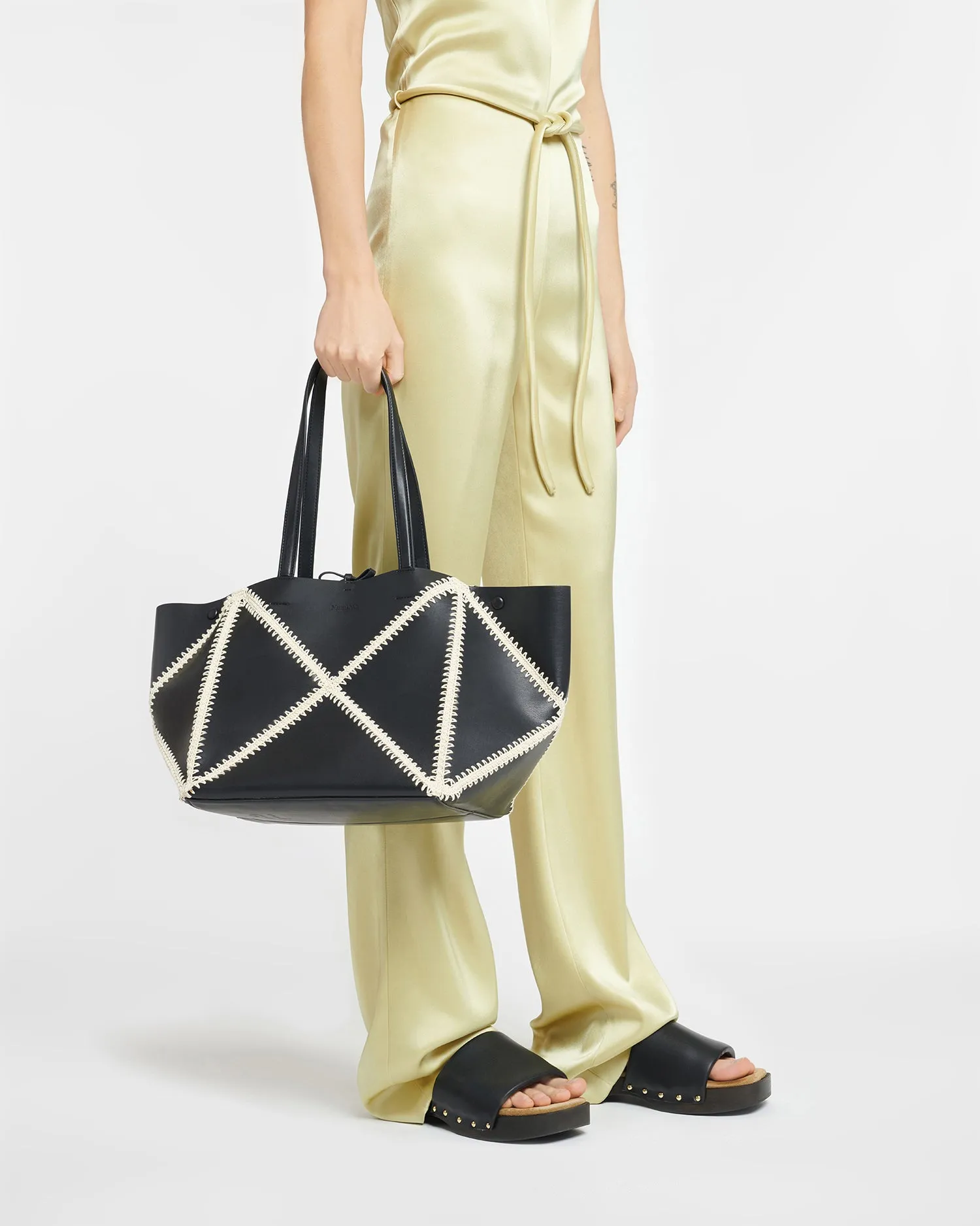 Origami Tote - Alt-Nappa Crochet Tote - Black/Crme