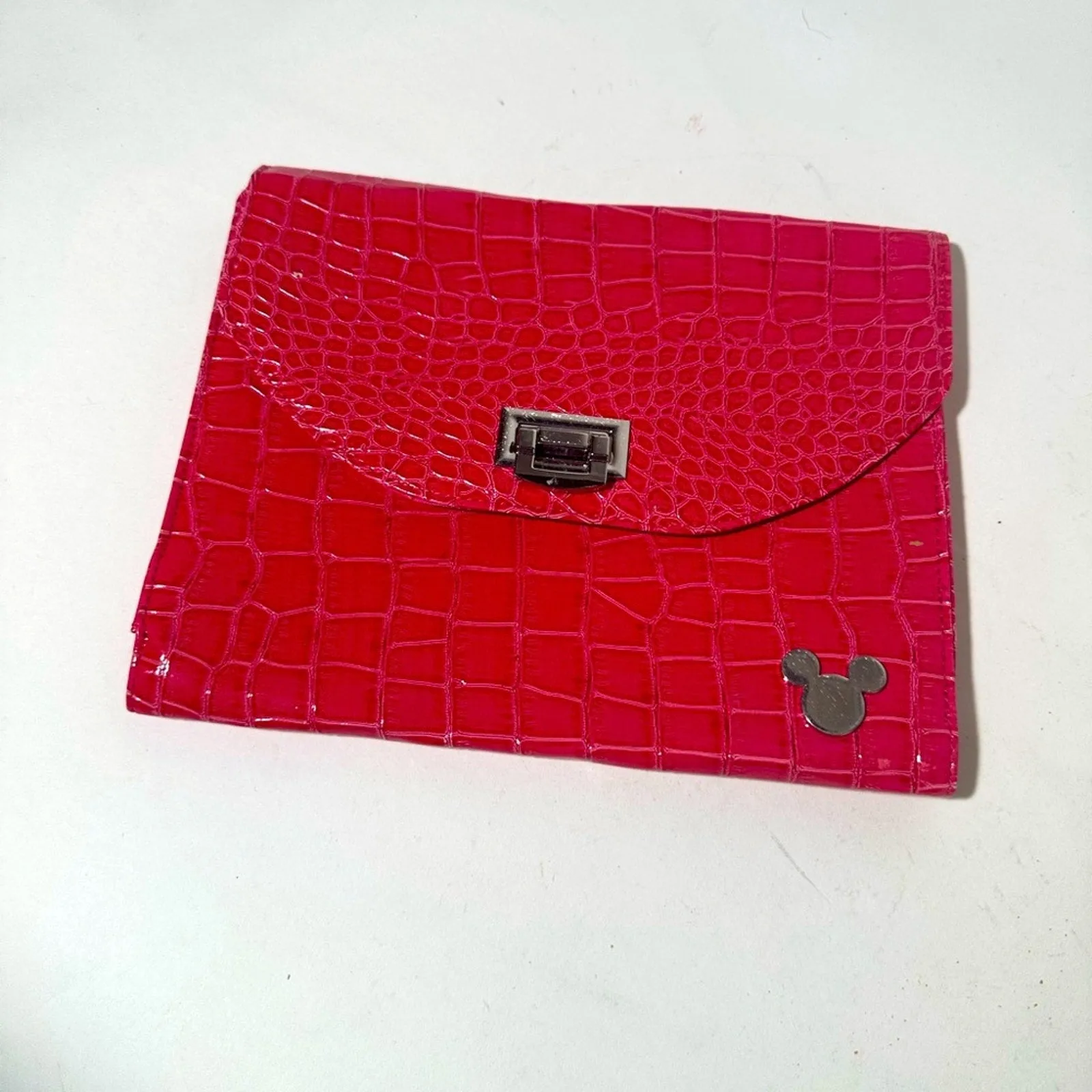 Red Crocodile Embossed Wallet with Mickey Mouse Detail