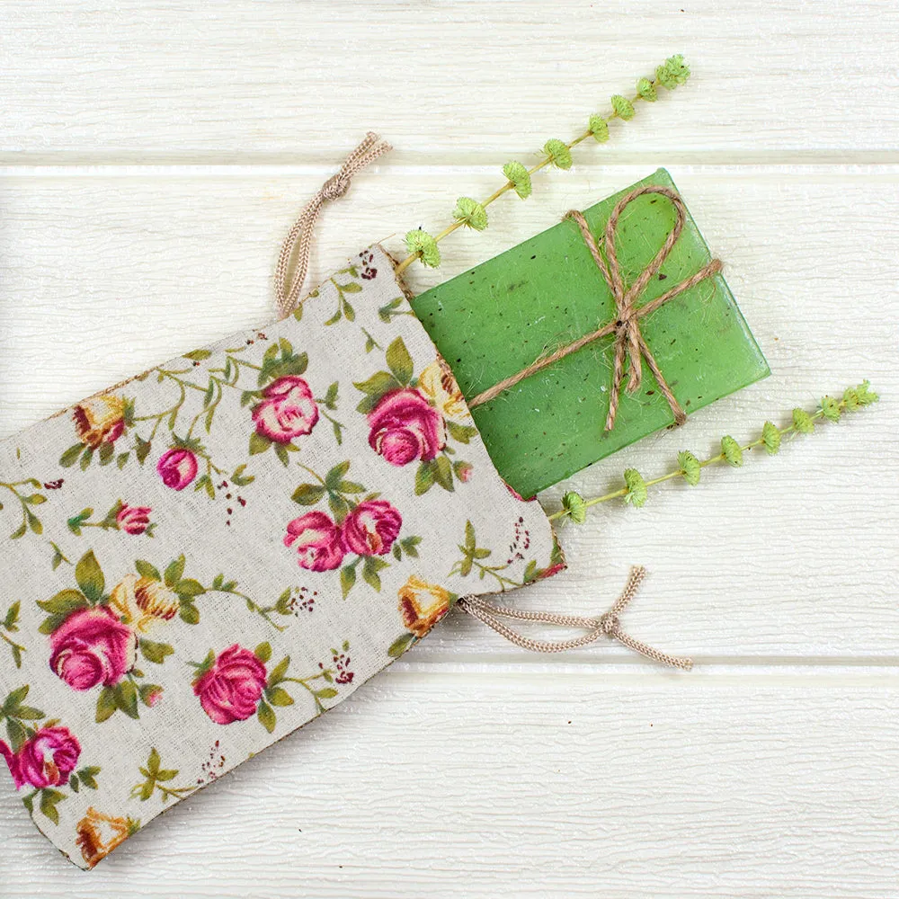 Rose Burlap Drawstring Bags - Floral Gift Bags Flower Linen Burlap Bags with Drawstring Small Pouches for Wedding Party Favor Jewelry