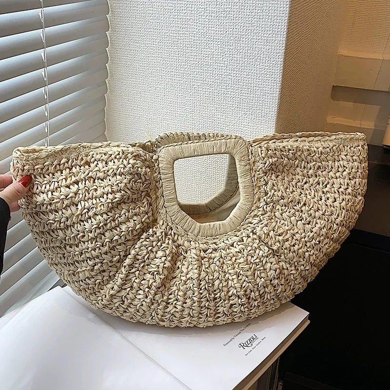 Seaside Holiday Straw Woven Half Circle Bag