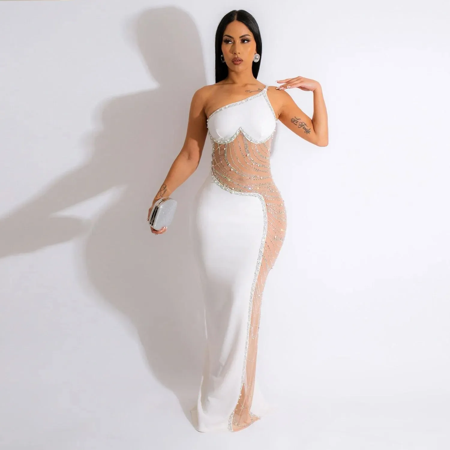 Sexy Pearl Perspective Mesh Dress