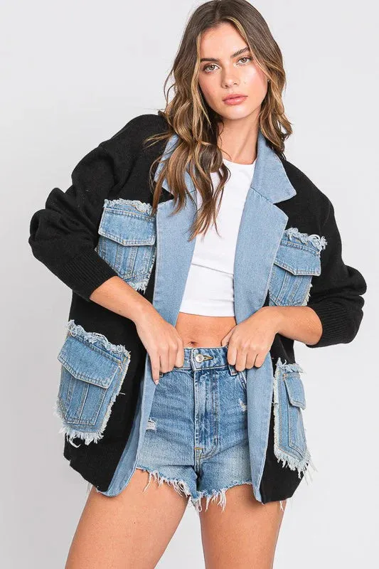Zavi Denim Patchwork Cardigan