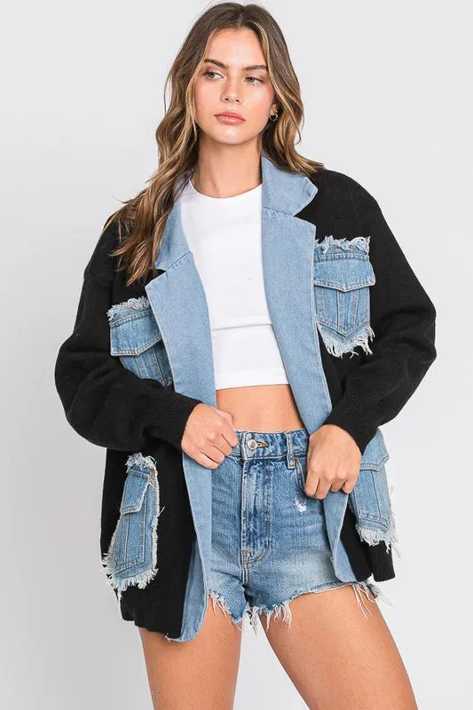 Zavi Denim Patchwork Cardigan
