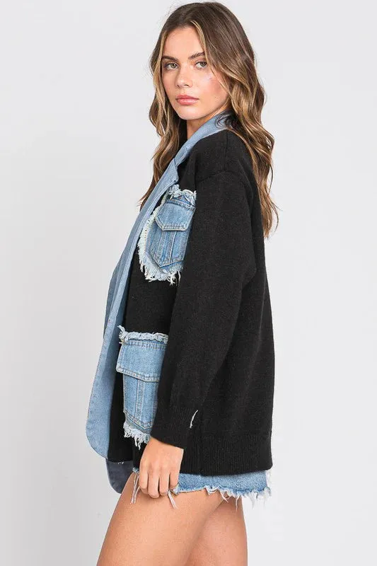 Zavi Denim Patchwork Cardigan